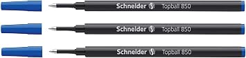 Schneider Pack of 3 Refills for Topball 850 Roller Pen, Medium Tapered Tip - 05 Blue