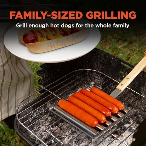 AISLE 3 ESSENTIALS Stainless Steel Hot Dog Roller Rack with Premium Wood Handle Hot Dog Roller Grill, 5 Hot Dog Capacity, Grills Evenly | Great for BBQ and Outdoor Grilling - Thumbnail 7