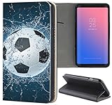 KX-Mobile Samsung Galaxy J7 2016 Hülle - Handyhülle für Samsung Galaxy J7 2016 - Handycover aus Kunstleder Motiv 1391 Fussball Fußball Schwarz Weiß Blau Schutzhülle Smart Klapphülle Hülle