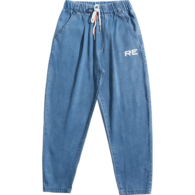 Big Boys Elastic Spring Autumn Summer Full Length Jean Denim Pants Casual Kids Pants Cool Sport Street Denim Pants