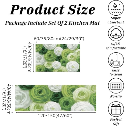 Tapis de cuisine vert (lot de 2) géométrique abstrait lavable et antidérapant - 3