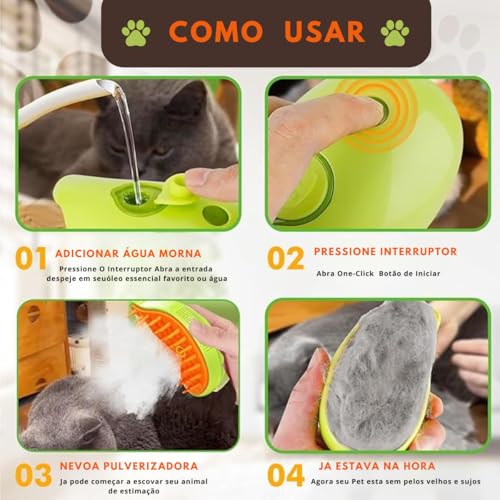 Escova Elétrica Tira Pelo 3 em 1 Recarregável via USB – Splay Massagem Premium para Gatos e Cães