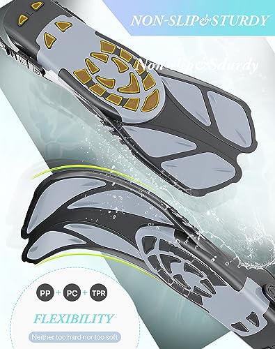 image for Greatever Snorkel Fins Adjustable Buckles Open Heel Swim Flippers Trav