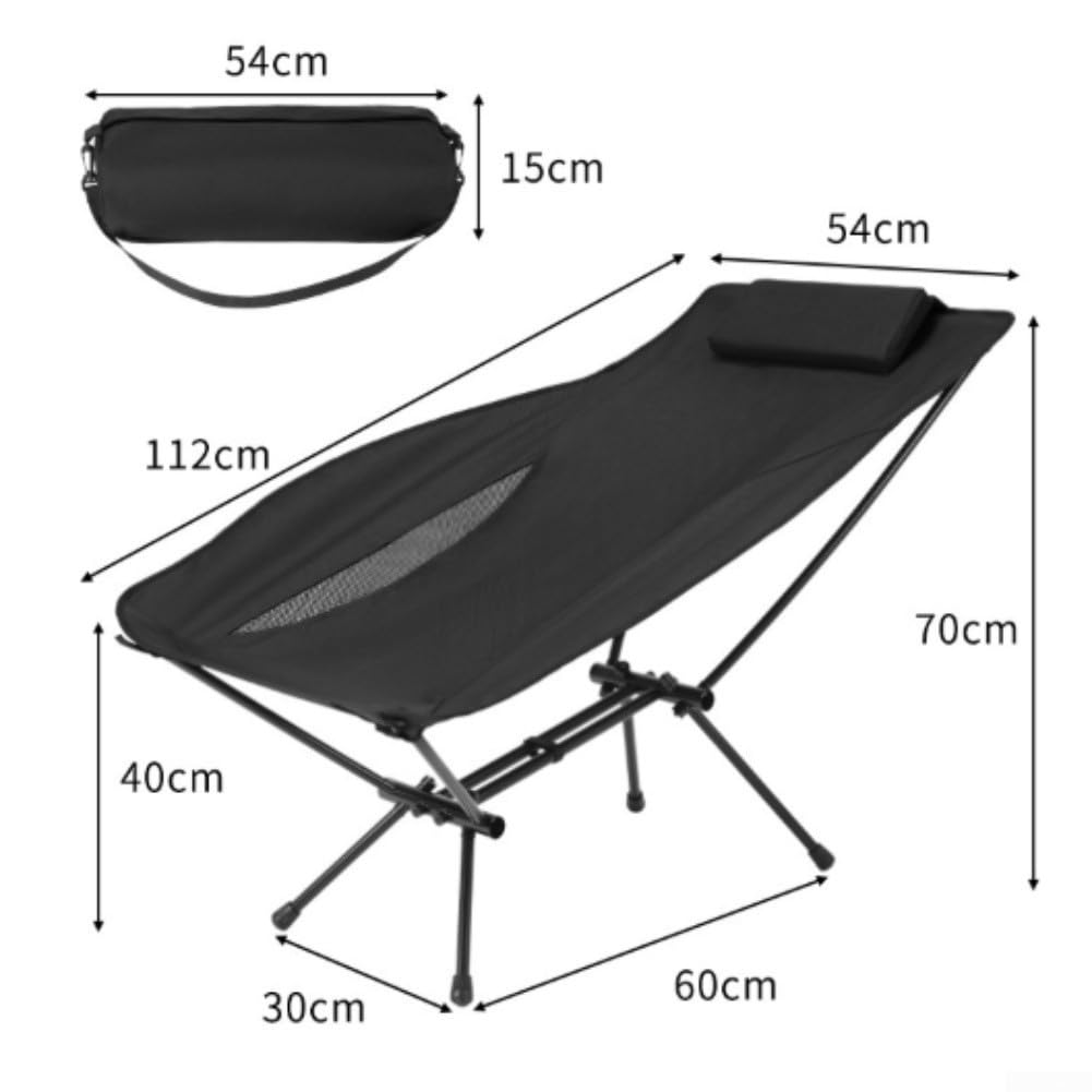 Silla plegable para exteriores, marco de aleación de aluminio ligero, reclinable portátil para camping, pesca, senderismo, bajas emisiones, estabilidad segura, fácil montaje, negro (negro)