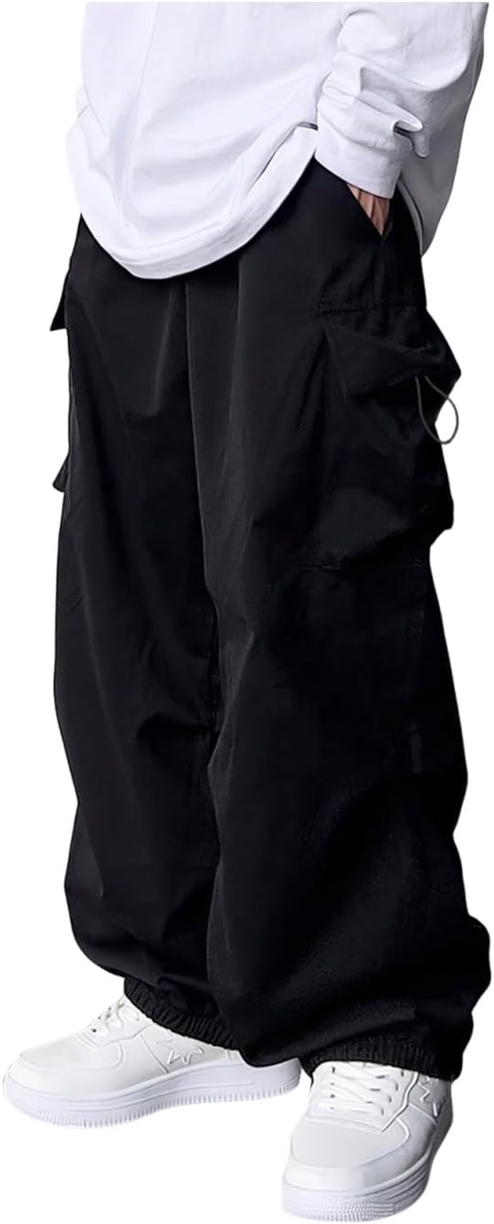 GORGLITTER Boy's Pants Baggy Cargo Wide Leg Pants Casual Y2K Flap Pocket Side Elastic Waist Loose Trousers 8-16Y