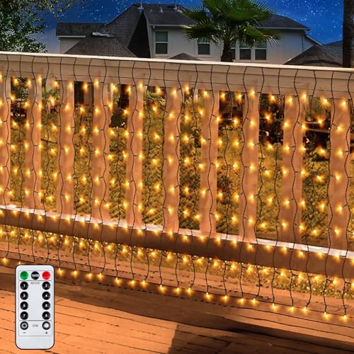 CERIAL Filet Lumineux Extérieur, 2 m x 1 m 100LED alimentée par batterie, lumières de clôture de jardin, fil vert, lumières de cascade intérieures avec...