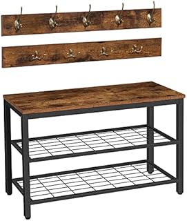 HOOBRO Shoe Rack with Coat Rack Hanger, Hall Tree, Hallway Shoe Bench Set with 9 Hooks and Shelf, Hall Stands, Coat Stand for Entryway, Sturdy, Industrial, Rustic Brown EBF07MT01
