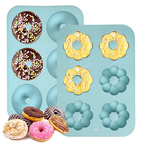 2 Packs Silicone Cupcake Mold6 Cavity Non-Stick Donut Baking Pan By Plaifey for Kitchen dessert Jelly Pudding Chocolate Blue