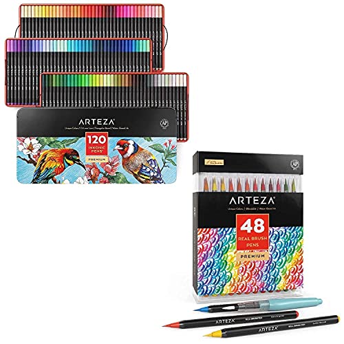 Arteza Real Brush Pens And Fineliner Pens Bundle, Drawing Art Supplies For Artist, Hobby Painters & Beginners #TOP29