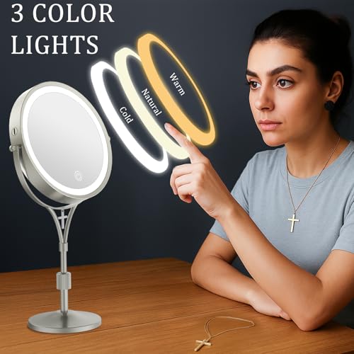 Espejo de maquillaje iluminado y ajustable con aumento 10X miniatura 4