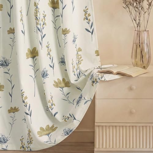 HUESLAND Cotton Curtains for Windows, 6 feet Long 1 Bohemian Eyelet Curtain (Window 6 x 4 ft, Cream, Pastel Olive & Teal)