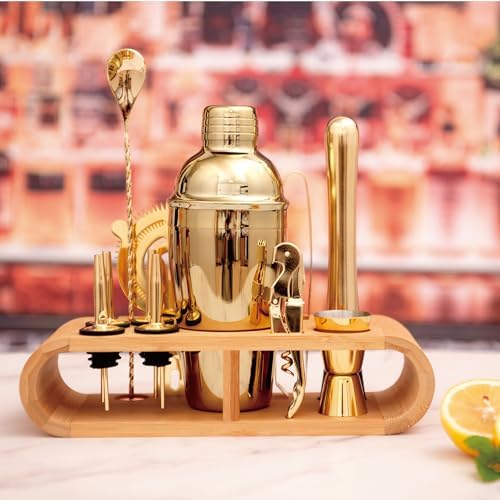 12Pcs-Cocktail Shaker Set Stainless Steel Bartending Kit 18.6oz Cocktail Bar Set Cocktail Mix Drink Making Kit Professional Bar and Home Drink Bar Tools for Bartender(Gold, 12Pcs) - Thumbnail 2