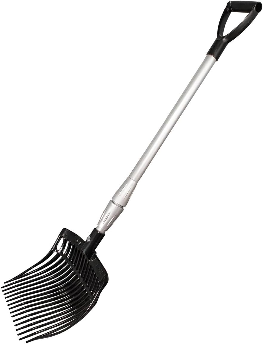 Country Pride Mini Farm Fork, Durable Polycarbonate 16-Tine Fork Head, Telescopic Aluminum Handle 2.5'–3.7', Lightweight Barn and Trailer Tool, UV-Stabilized for Long Life, 2-Year Warranty