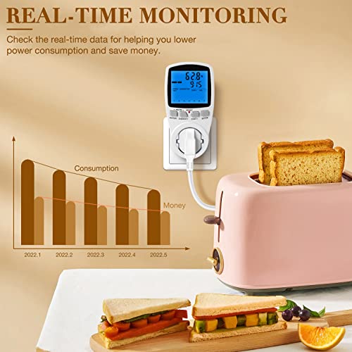 Foto von Energiekostenmessgerät, CJBIN Dual Rate Stromkostenmessgerät 16A, Stromverbrauchsmesser mit LCD Bildschirm und Überlastsicherung, 3680W MAX