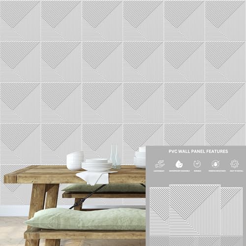 Image of Kayra Decor 3D PVC Wall Panel Fluted Design Matt White Color 19.7 inch x 19.7 inch (Pack of 40) - Covers 107.80 Sq. Ft.