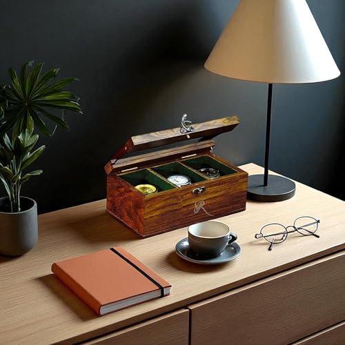 Image of Royal Craft Expertise Mens watch box, Watch display case, Indian Rosewood watch box case organizer for men, Velvet lining glass lid, Solid Gift for Him, Made for Special Occasions