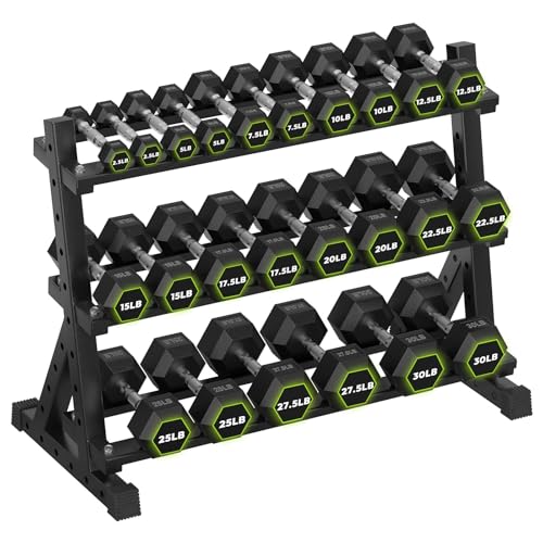 Hex Dumbbell Set with Rack 290-670 lb Rubber Weights