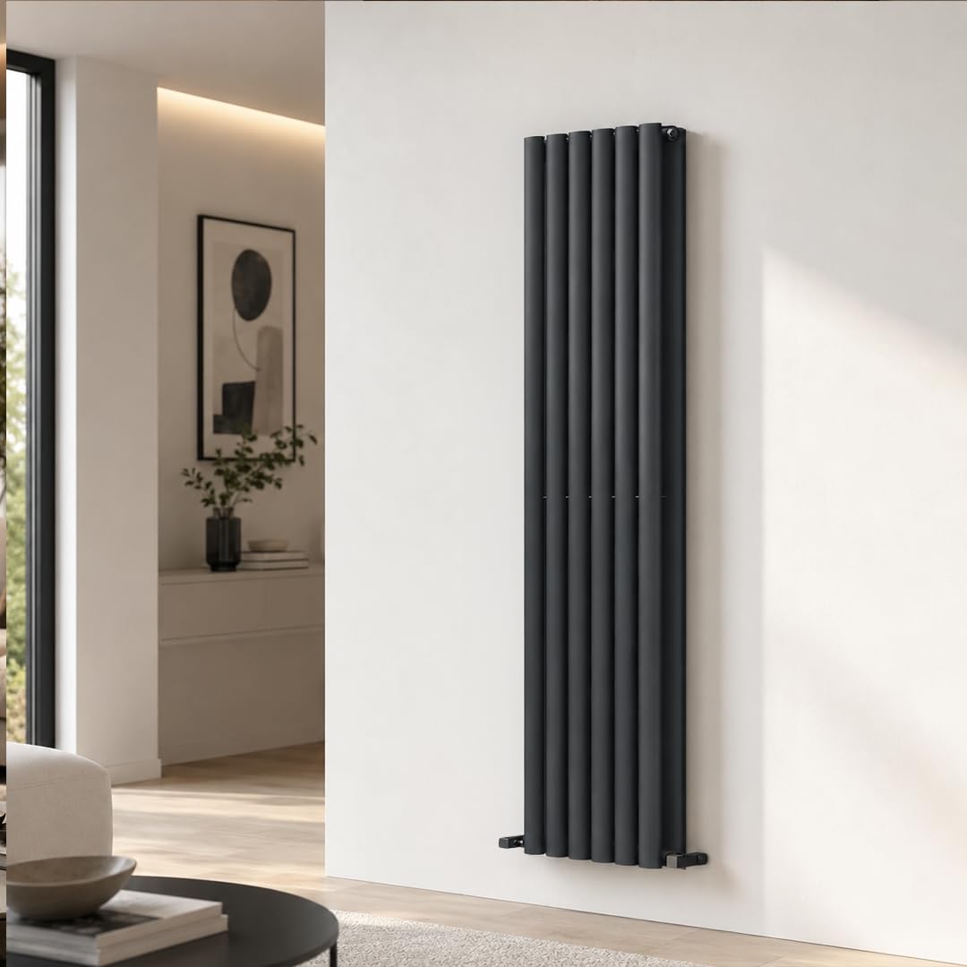Built Right Oval Designer Radiator, Central Heating Radiator, Horizontal & Vertical Single or Double Panel Oval Tube Radiator, White or Anthracite, Multiple Sizes (Anthracite, 1800 x 360 - Double)