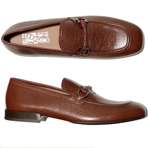 Gancini Brown Pebbled Leather Pago Men's Dress Strap Loafers (Salvatore2