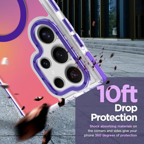 Image of Magnetic Case for Samsung Galaxy S23 Ultra [Compatible with Magsafe] [Cute Fashion Fluorescent Design] [1 Screen Protector] Slim Translucent Matte Case for Galaxy S23 Ultra 6.8 inch, Purple