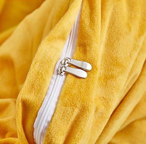Houseri Mustard Yellow Duvet Cover Queen Velvet Yellow Duvet Cover Full Fuzzy Yellow Fluffy Bedding Sets Queen For Teen Girls Yellow Flannel Bedding Warm Bright Ginger Duvet Cover Set Full Size #TOP5