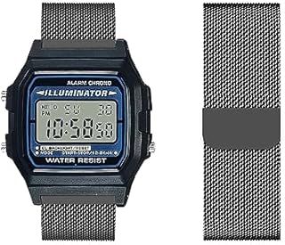Armband Kompatibel für Casio F-91W|F-91WG Armband Metall Mesh Gewebte Edelstahl Solo Loop Ersatzarmband mit Casio F-91W|F-91WG Uhrenarmband Armbänder für Casio F-91W|F-91WG (1,F-91W)