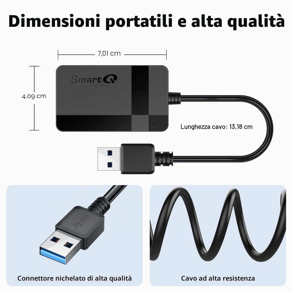 Smartq C368 USB 3.0 multi-card Reader, Plug N Play, Apple e compatibile con Windows, alimentato tramite USB, supporta CF/SD/SDHC/Scxc/MMC/MMC micro, ecc.