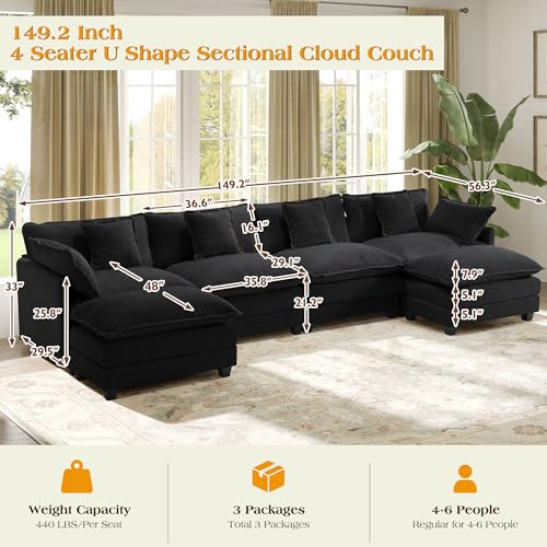 Image of 149.2 inch Modular Sectional Sofa,U Shaped Couch for Living Room,Modern Deep Seat Sofa 3 Seater Chenille Fabric Comfy Cloud Couches with Throw Pillows & Movable Ottoman