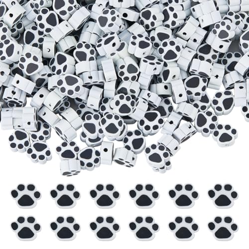 DICOSMETIC 300 perlas de huellas de perro, cuentas de arcilla polimérica, perlas de arcilla de polímero, perlas de dibujos animados, perlas de huellas de animales, para hacer joyas, collares,