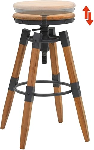 Miniatura 4 de Juego de 2 taburetes de bar de madera de abeto macizo, de altura ajustable, estilo industrial con reposapiés para cocina, comedor, decoración del