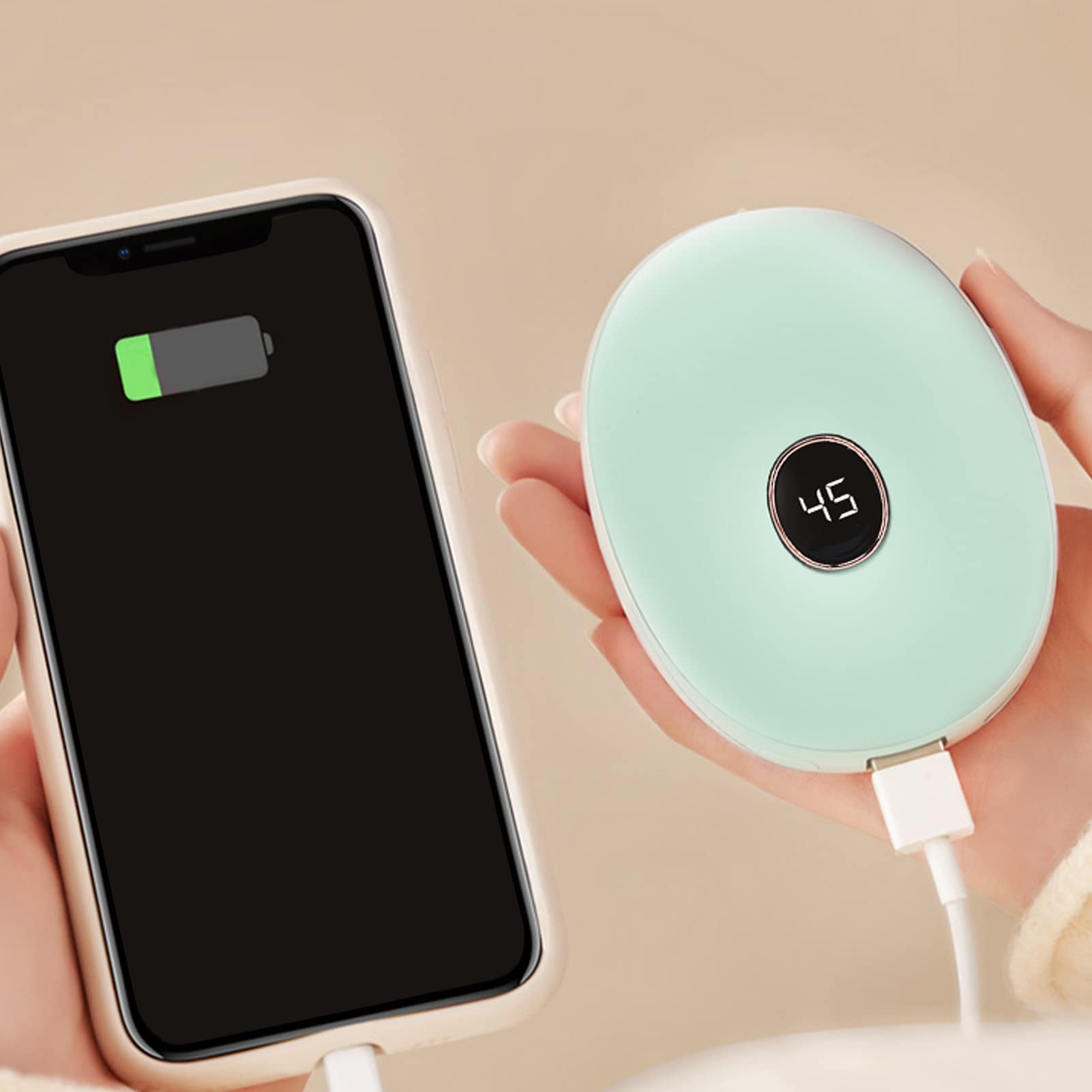 Scaldamani ricaricabile Scaldamani elettrico Mini scaldamani Riscaldamento doppio lato Controllo intelligente della temperatura Ricarica USB Riscaldatore portatile per attività