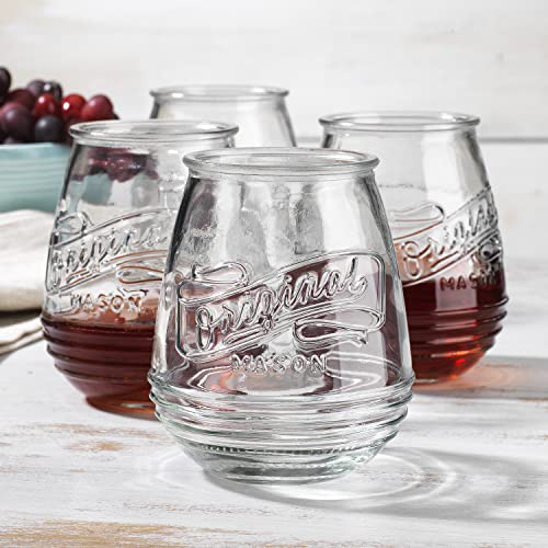Glaver'S HU-XI-50 Stemless Wine Glasses 21 Oz. Set Of 4 Original Mason Vintage Goblet Beverage Glasses Uses cover