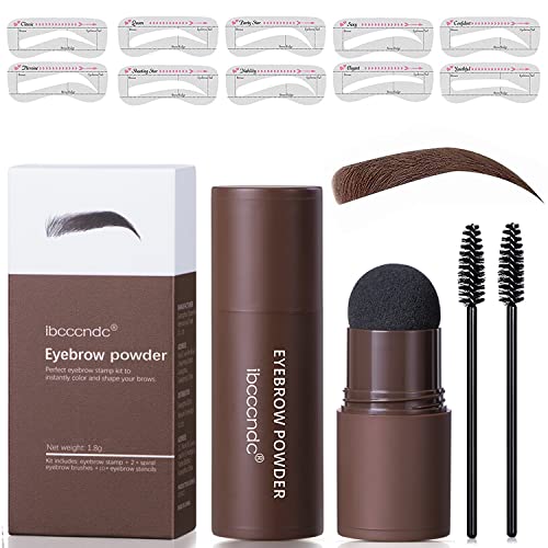 ibcccndc One Step Eyebrow Stamp Shaping Kit - Eyebrow Powder Stamp with 10 Reusable Eyebrow Stencils 2 Eyebrow Pen Brushes, Long Lasting Waterproof Eyebrow Makeup (dark brown)