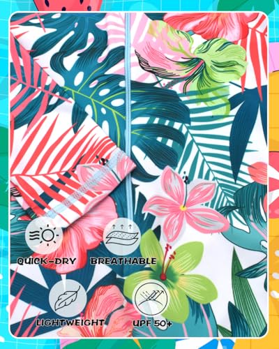Image of Kids Girls Rash Guard Long Sleeve One Piece Swimsuits Zipper Bathing Suits UPF 50+ Tropical Plant Flowers Ages 3-12