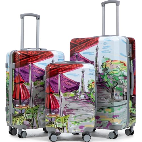 Image of Hardshell Luggage Sets, Lightweight Wave Suitcases with Spinner Wheels, Coffee Tower