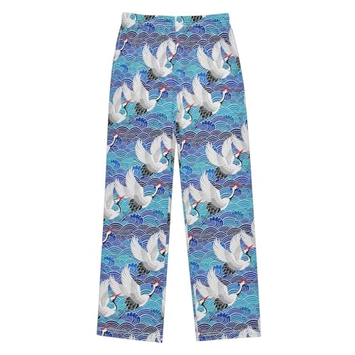Crane Bird Cloud Boys Long Pants Soft Trousers Elastic Waist Kids Lounge Bottoms with Pockets S-XL