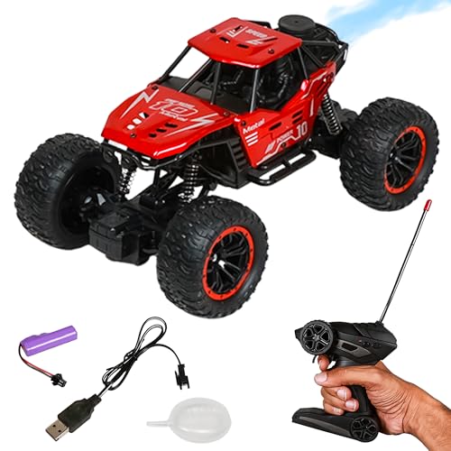Image of Power Metal RC Monster Truck with Water Spray Smoke Effect - 2.4GHz Remote Control Off-Road Big Wheel Toy | Rechargeable 4x4 Stunt Car with Turbo Mist for Kids 6+ Years(Smoke Crawler - Red)