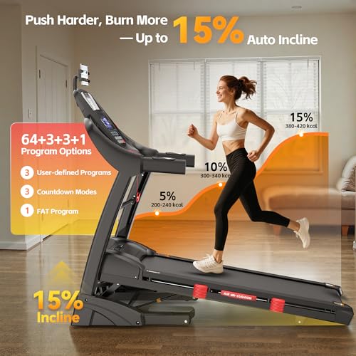 Image of 400 lbs Capacity Treadmill for Home with 15% Incline, 5.0 HP Folding Treadmill for Exercising, 0.6-10 MPH, APP Control, Shock Absorption, Quiet Running, Free Brushless Fan & Knee Support
