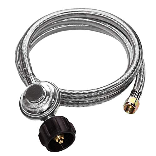 CUHAWUDBA 6FT Stainless Braided Tube Propane Regulator with Hose Low Pressure LP Hose and Regulator for QCC1/Type 1 Tank and Pit Heater 3/8 Female Flare Nut