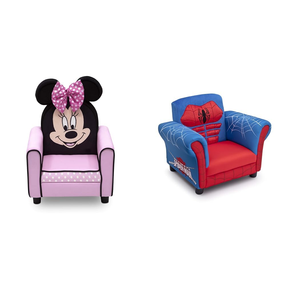 Delta Children Figural Upholstered Kids Chair, Disney Minnie Mouse & Figural Upholstered Chair, Marvel Spider-Man (Blue, Red)