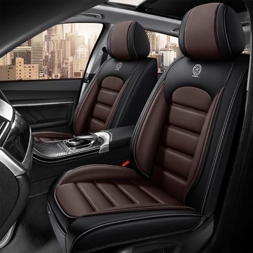 Image of Fit for Sedan SUV Pick-up Truck,Automotive,Ice Slik Nappa Leather Car Seat Covers,Waterproof Durability Washable Seat Covers,5 Seat Complete Set Standard Full Coverage Car Seat Cover(Brown & Black)