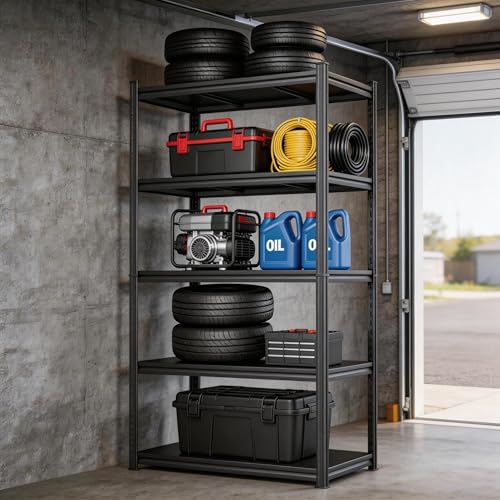 Notmise Metal Garage Shelving Unit, Heavy Duty Adjustable Storage Shelves, Steel Shelving, 3000 lbs Capacity Shelves for Heavy Tools and Equipment, 5 Tier, 35.4