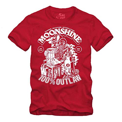 Moonshine 100% Outlaw - Maglietta Rockabilly Redneck Whisky Schnaps Brucia Moonshiner, Colore: rosso, M