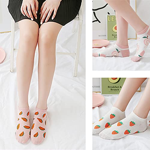Image of Short Fruit Embroidered Ankle Socks Low Colorful Cut Socks for Women, 6 Pack