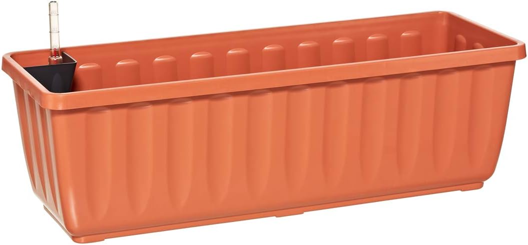 Dehner Aqua-Por Plus Flower Box with Watering System, Approx. 97.5 x 22 x 19 cm, Plastic, Terracotta