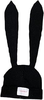 Knit Beanie Winter Hat Cute Rabbit Ears Knitted Cap Funny Fluffy Cap Warm Cable Knit Skull Cap Slouchy Hat for Cold Weather