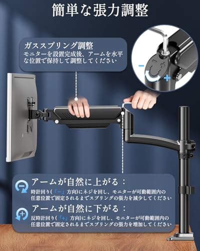 MOUNTUP モニターアーム 液晶ディスプレイアーム 13～32インチ対応 耐荷重2～10kg クランプ グロメット式 VESA対応 75x75mm 100×100mm ケーブル収納 (1画面)