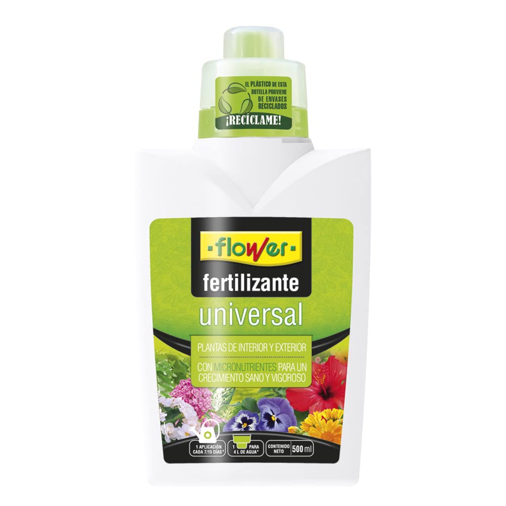 Flower - Fertilizante Líquido Universal 500 ml | Crecimiento Sano y Vigoroso | Complejo Vitamínico | Ideal para Plantas de Interior y Exterior, 10x6.2x19 cm, Abono Líquido
