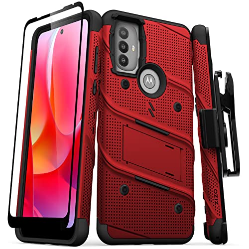 Coque Moto G Power 2022 antichoc ZIZO Bolt rouge avec béquille et écran protégé