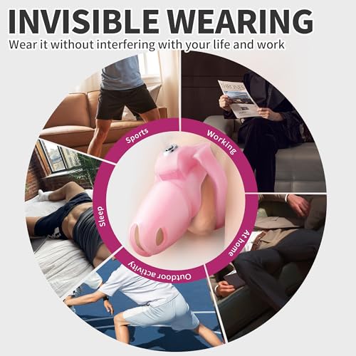 Image of HTV5 Resin Chastity Cage, 5 Wide Comfort Rings Click&Lock Lock for Men, Adult Sex Toy (Pink, Nub)